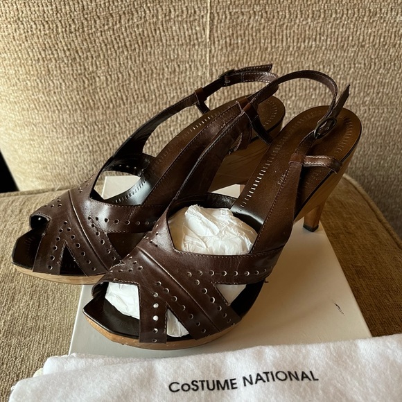 Size 37.5 Costume National brown wood sole heels - Picture 4 of 5
